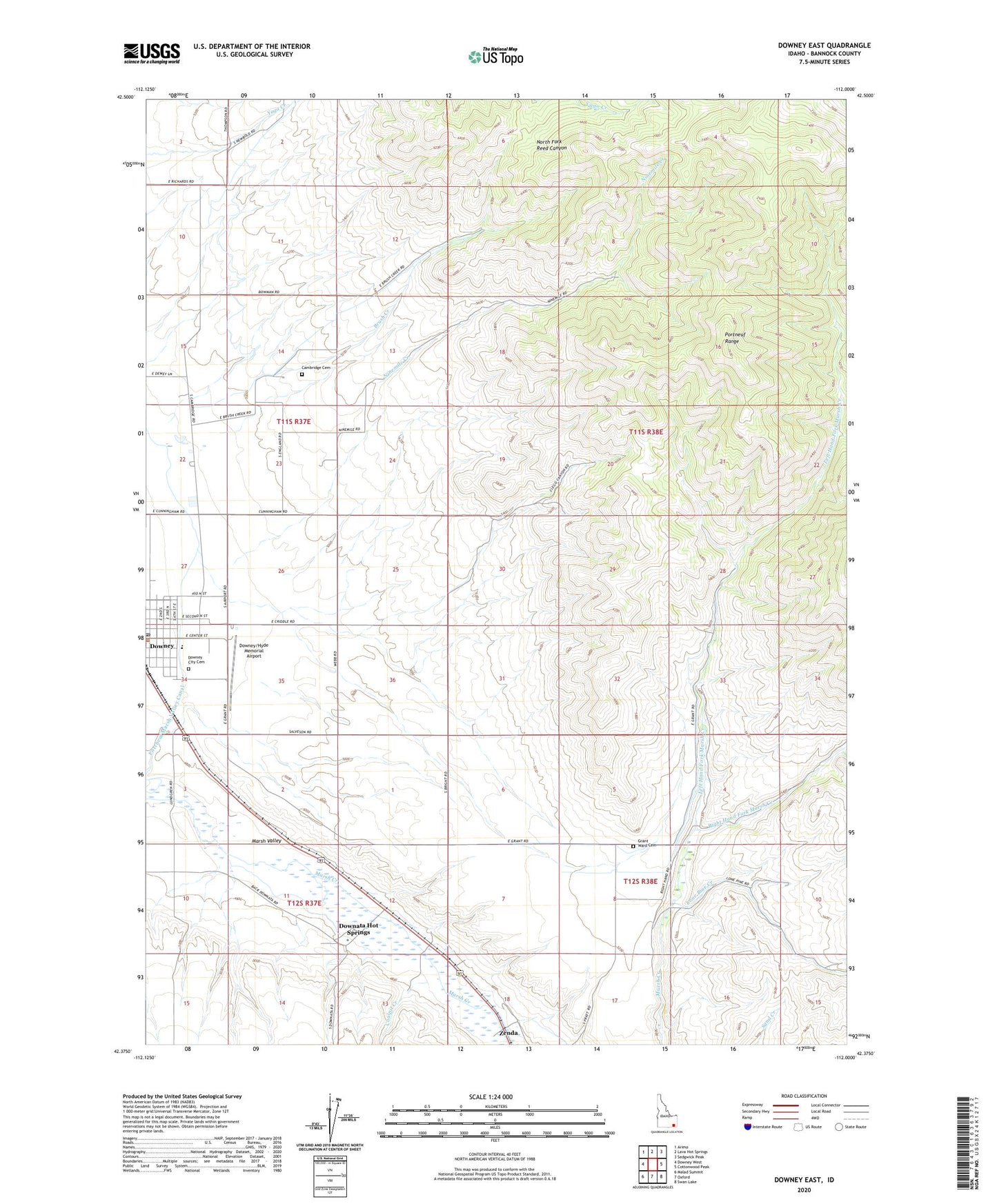 Downey East Idaho US Topo Map Image
