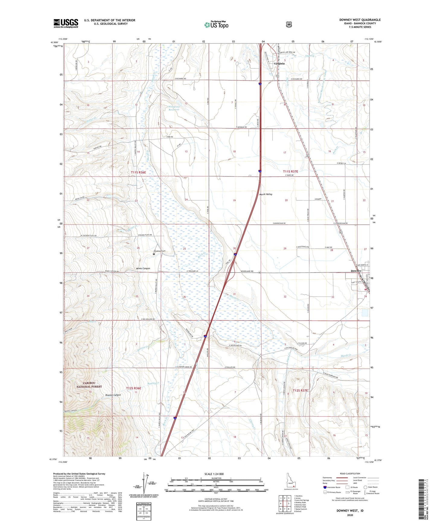 Downey West Idaho US Topo Map Image
