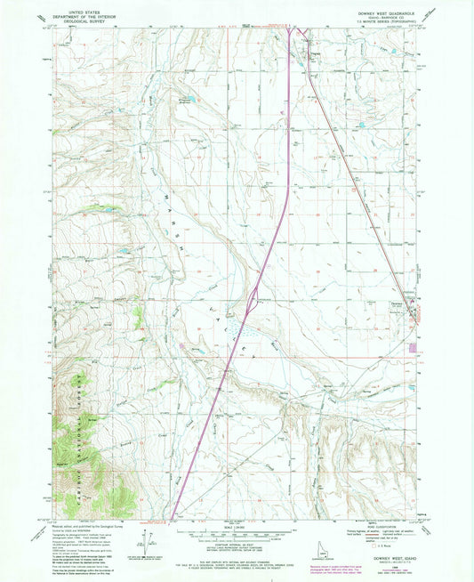 Classic USGS Downey West Idaho 7.5'x7.5' Topo Map Image