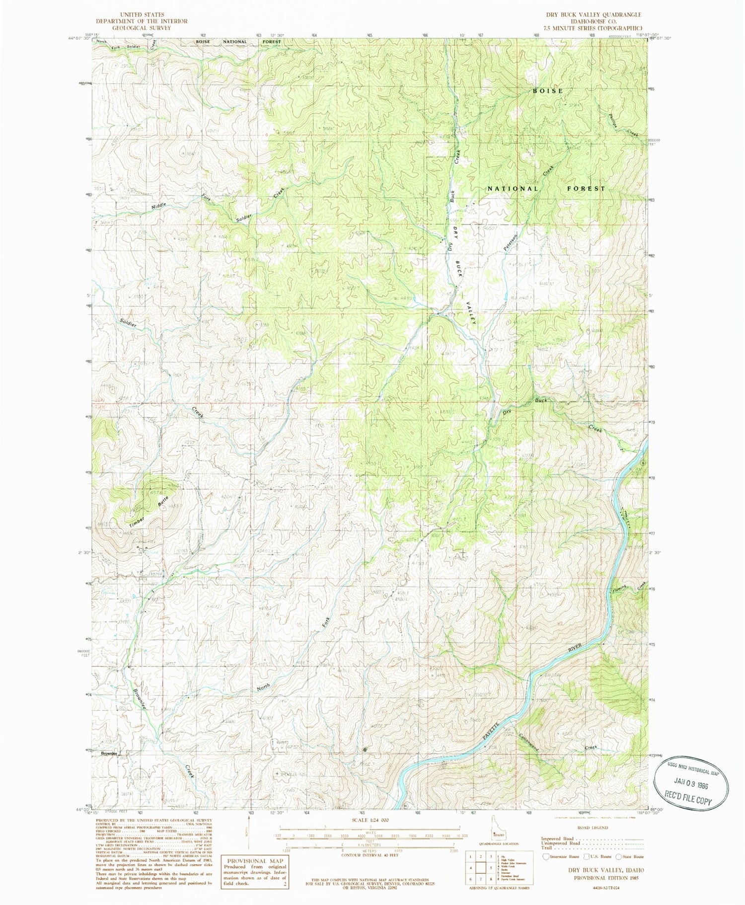 Classic USGS Dry Buck Valley Idaho 7.5'x7.5' Topo Map Image