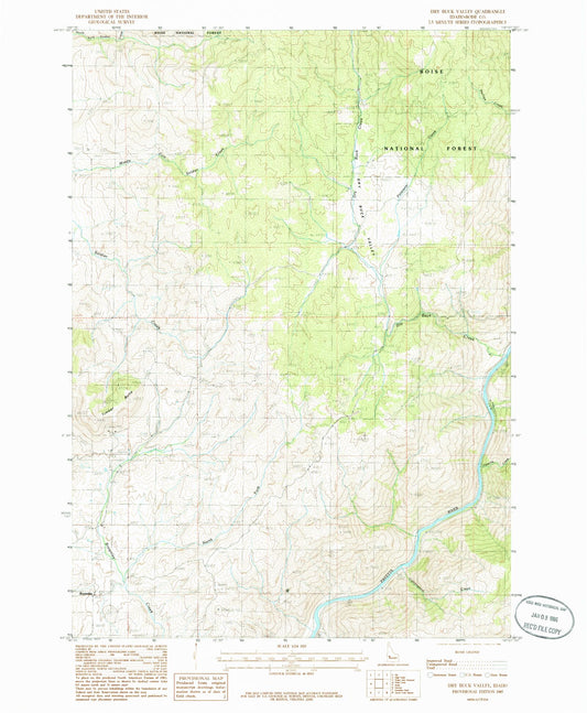 Classic USGS Dry Buck Valley Idaho 7.5'x7.5' Topo Map Image