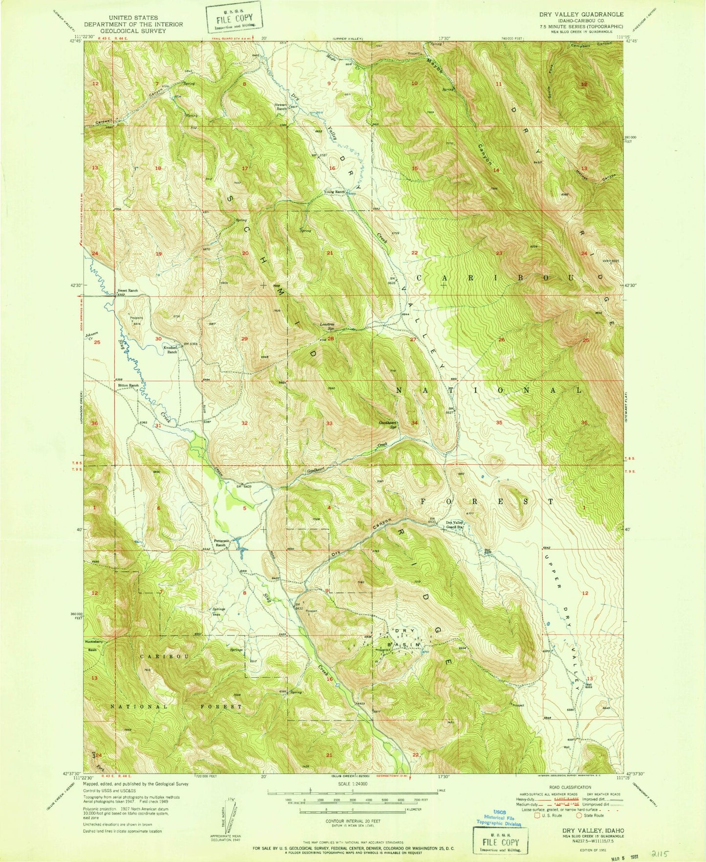 Classic USGS Dry Valley Idaho 7.5'x7.5' Topo Map Image