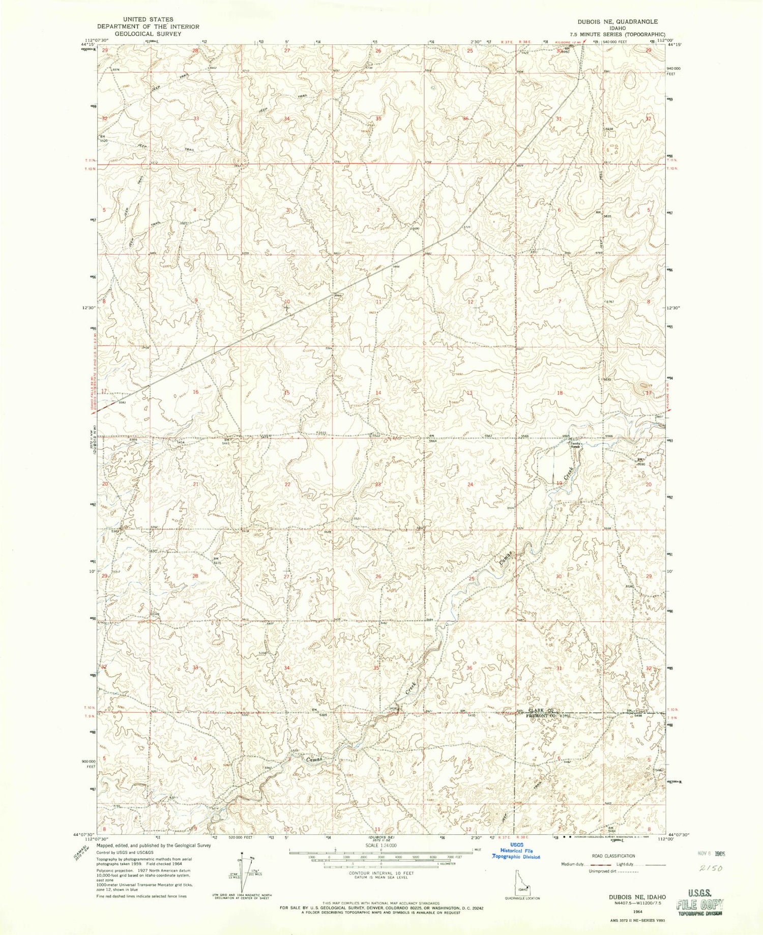 Classic USGS Dubois NE Idaho 7.5'x7.5' Topo Map Image