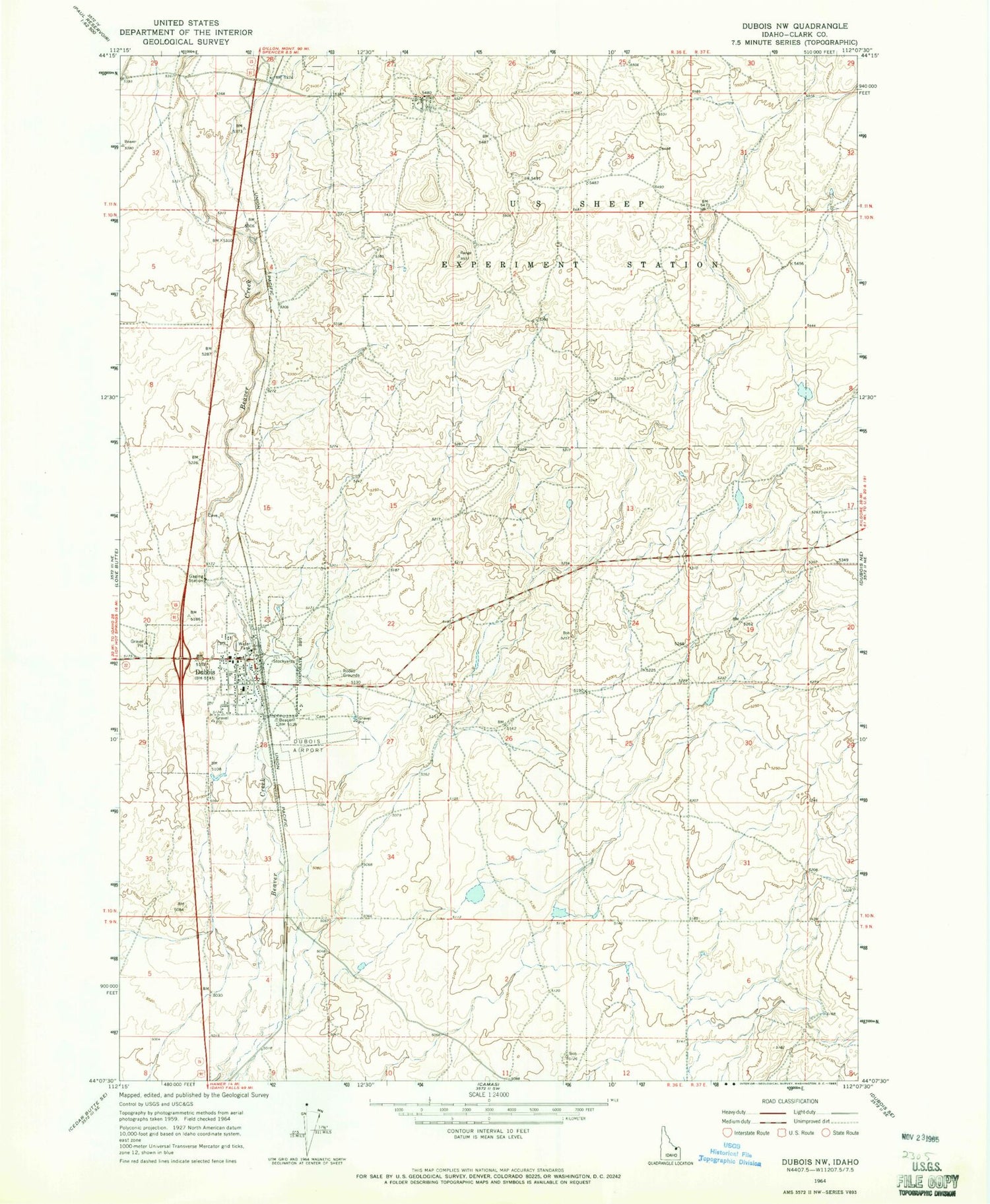 Classic USGS Dubois Idaho 7.5'x7.5' Topo Map Image