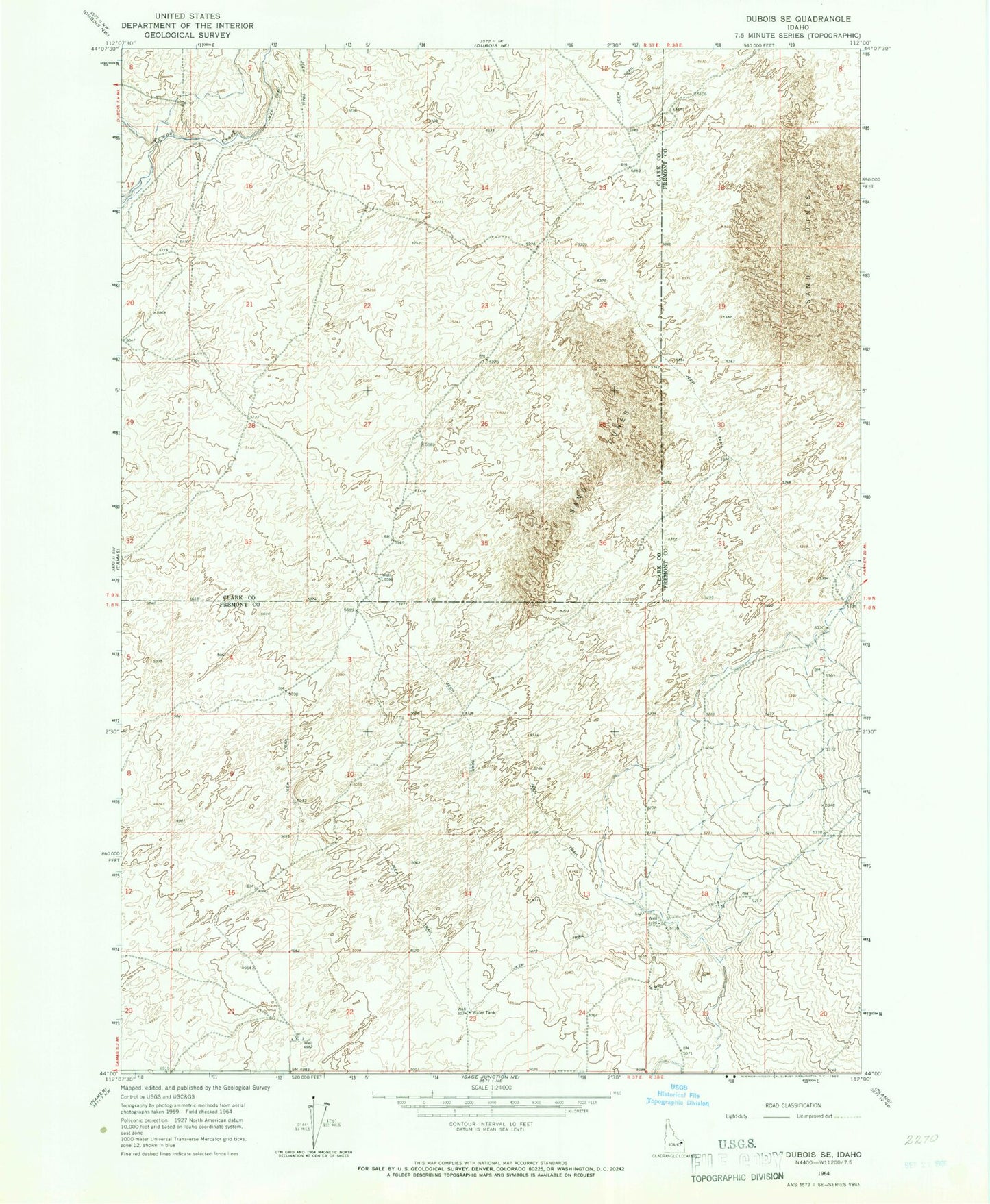 Classic USGS Dubois SE Idaho 7.5'x7.5' Topo Map Image