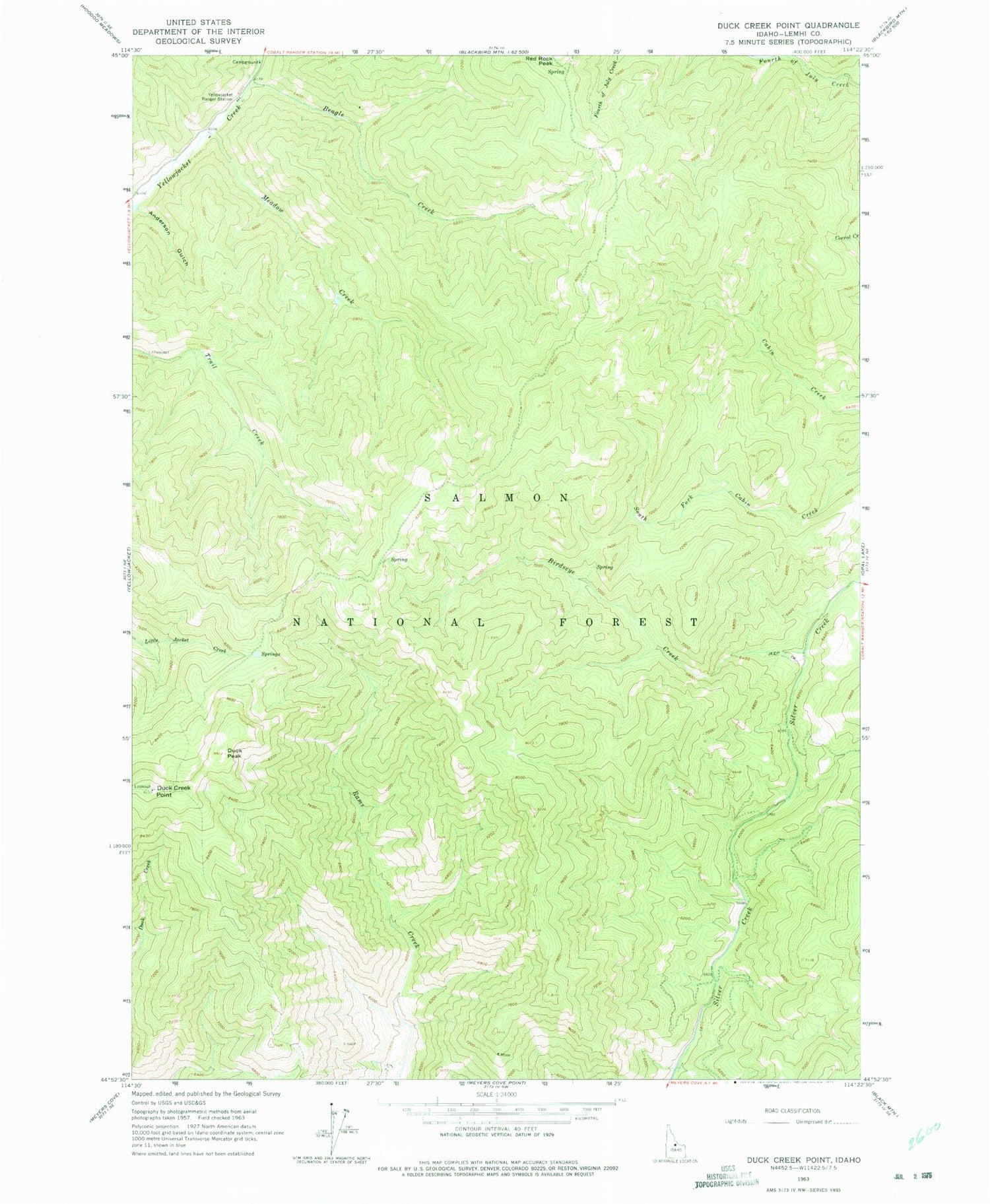 Classic USGS Duck Creek Point Idaho 7.5'x7.5' Topo Map Image