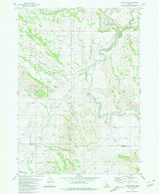 Classic USGS Dunn Basin Idaho 7.5'x7.5' Topo Map Image