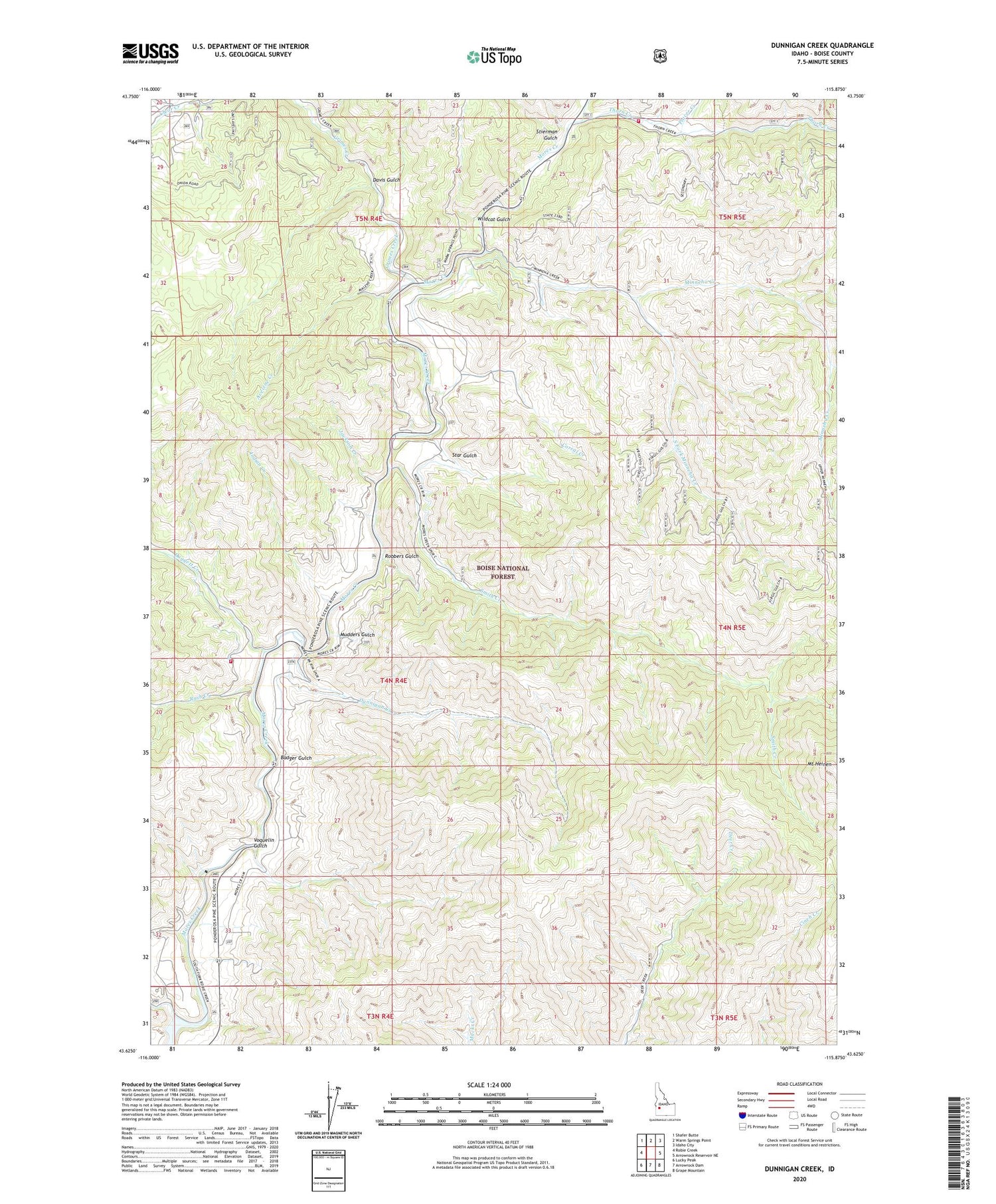 Dunnigan Creek Idaho US Topo Map Image