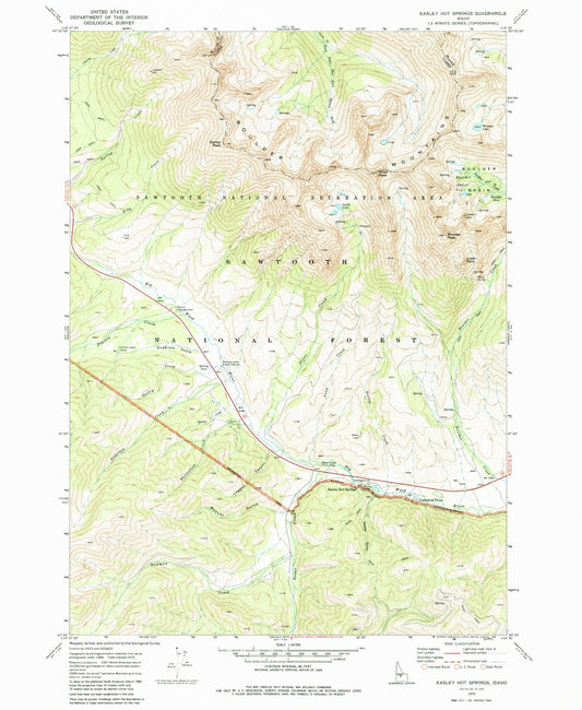 Classic USGS Easley Hot Springs Idaho 7.5'x7.5' Topo Map Image