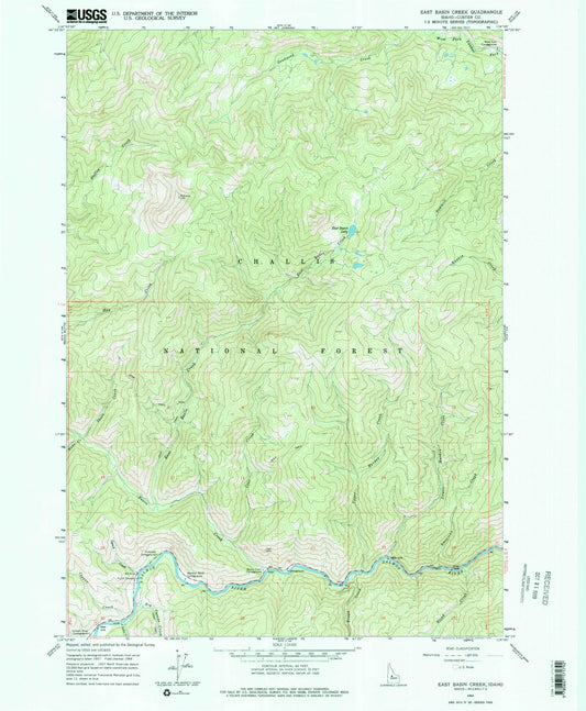 Classic USGS East Basin Creek Idaho 7.5'x7.5' Topo Map Image