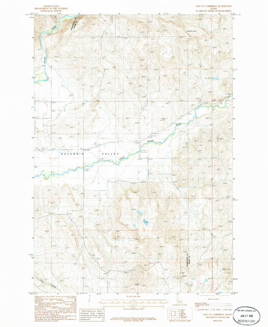 Classic USGS East of Cambridge Idaho 7.5'x7.5' Topo Map Image