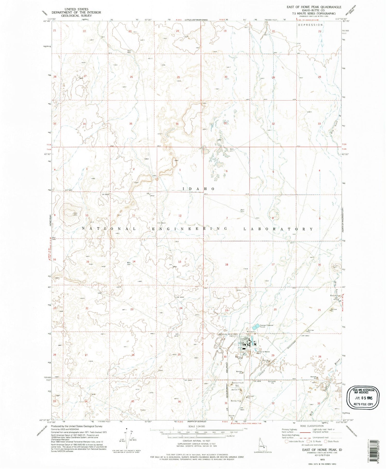 Classic USGS East of Howe Peak Idaho 7.5'x7.5' Topo Map Image