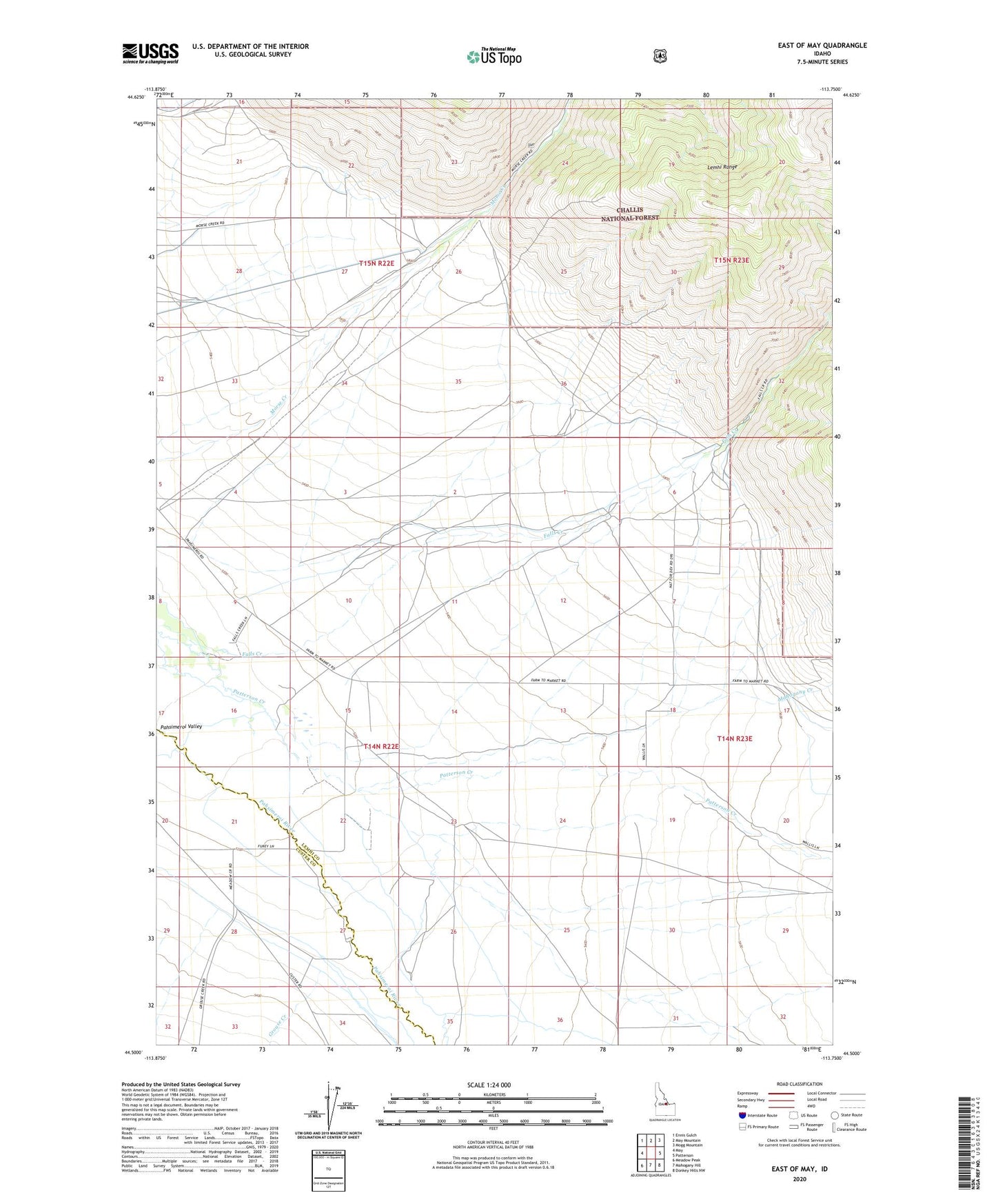East of May Idaho US Topo Map Image
