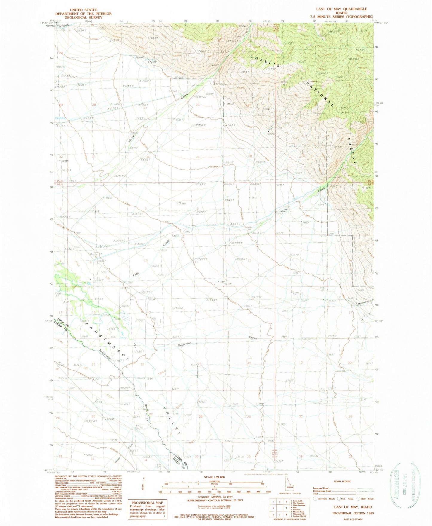 Classic USGS East of May Idaho 7.5'x7.5' Topo Map Image