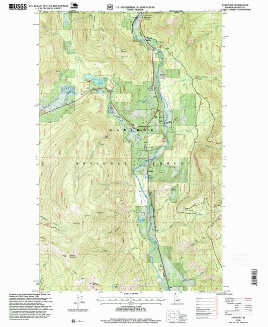 Classic USGS Eastport Idaho 7.5'x7.5' Topo Map Image