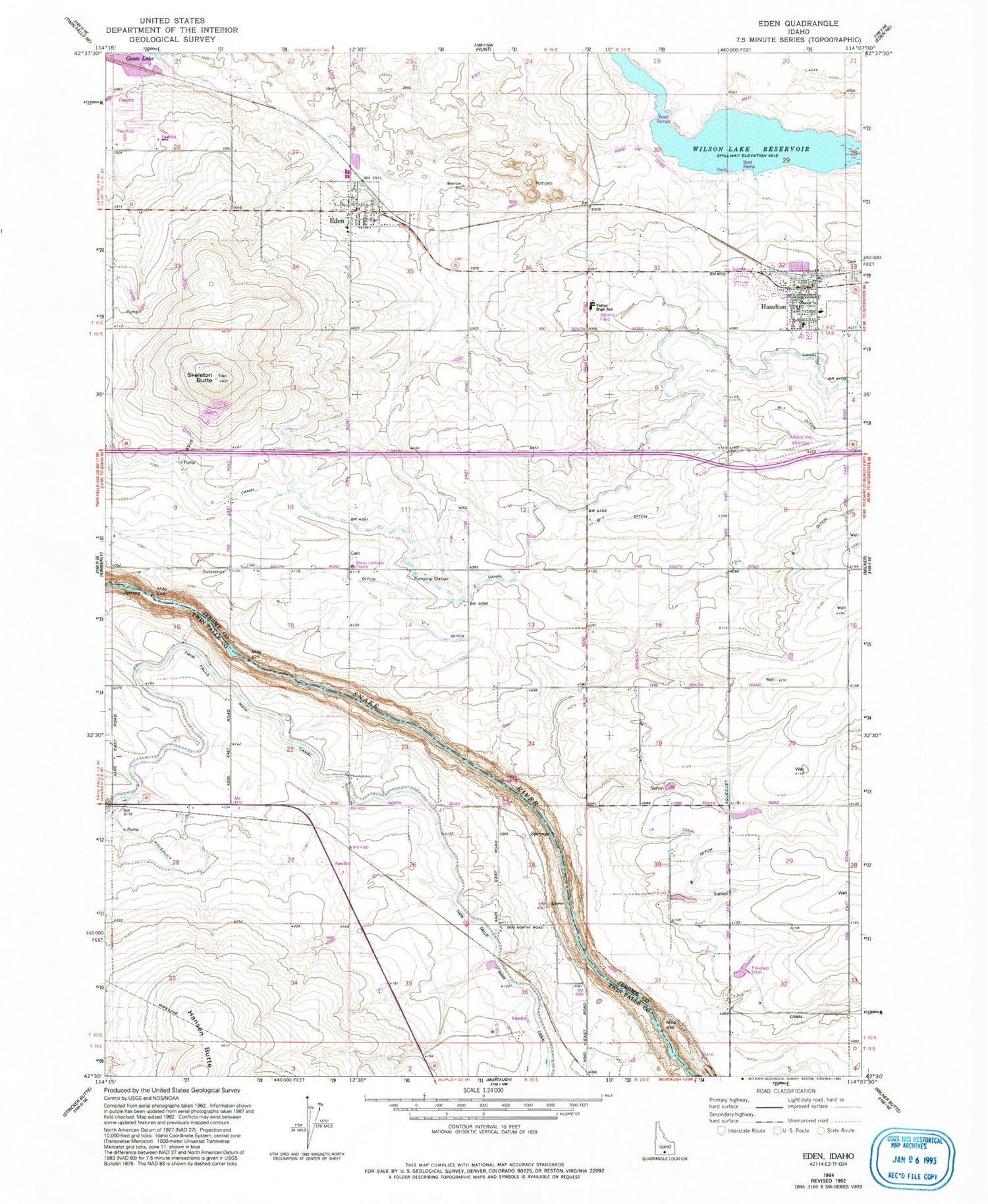 Classic USGS Eden Idaho 7.5'x7.5' Topo Map Image