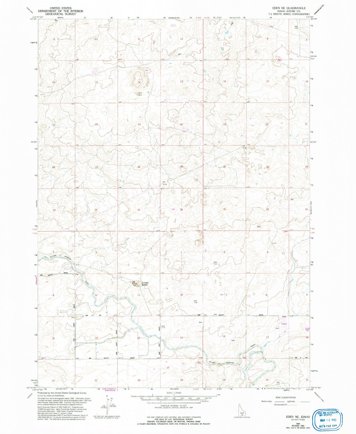 Classic USGS Eden NE Idaho 7.5'x7.5' Topo Map Image