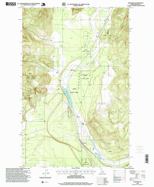 Classic USGS Edgemere Idaho 7.5'x7.5' Topo Map Image