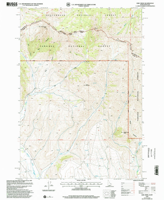 Classic USGS Edie Creek Idaho 7.5'x7.5' Topo Map Image