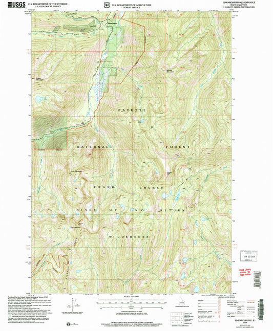 Classic USGS Edwardsburg Idaho 7.5'x7.5' Topo Map Image
