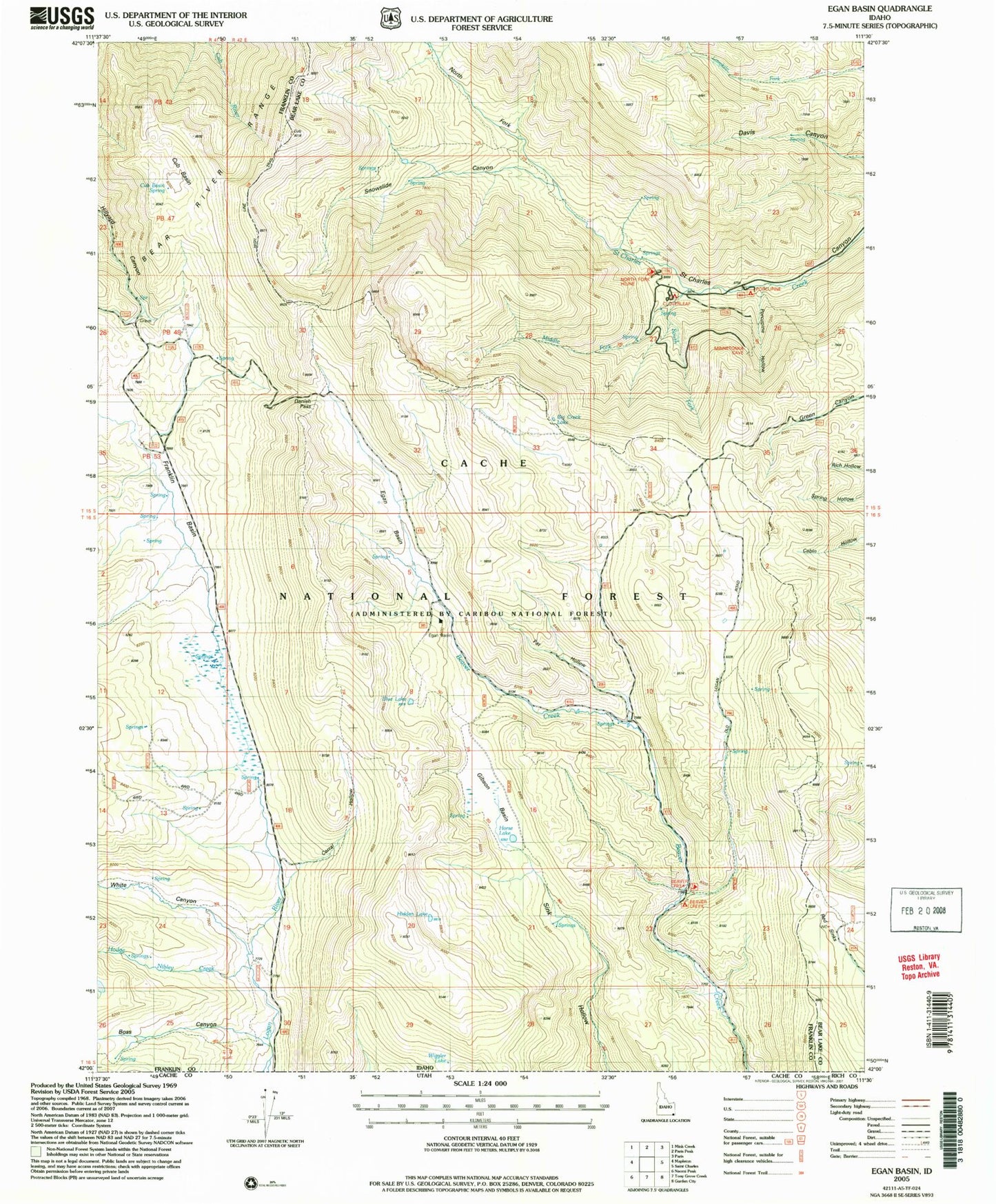 Classic USGS Egan Basin Idaho 7.5'x7.5' Topo Map Image