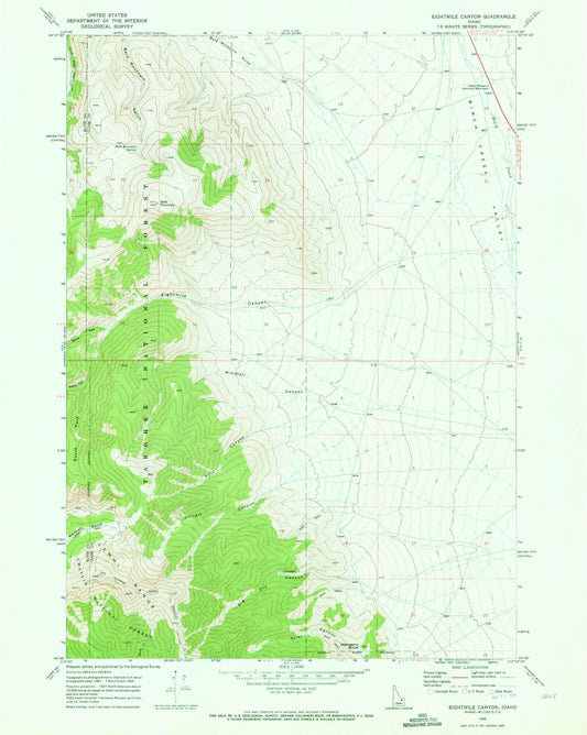 Classic USGS Eightmile Canyon Idaho 7.5'x7.5' Topo Map Image