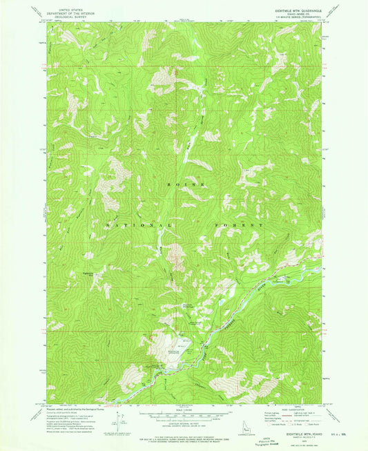 Classic USGS Eightmile Mountain Idaho 7.5'x7.5' Topo Map Image
