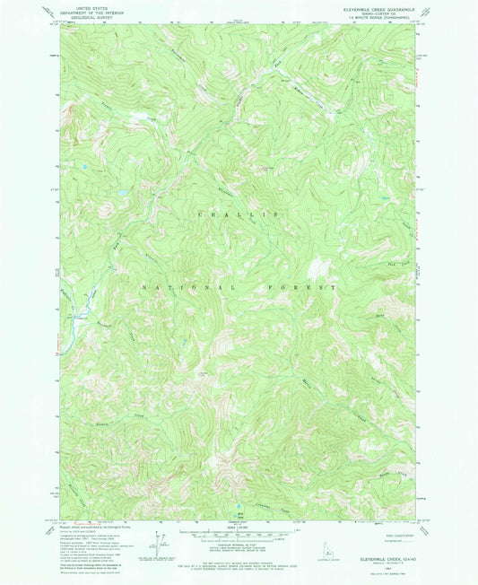 Classic USGS Elevenmile Creek Idaho 7.5'x7.5' Topo Map Image