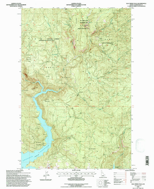 Classic USGS Elk Creek Falls Idaho 7.5'x7.5' Topo Map Image