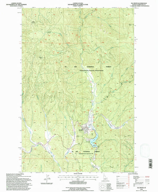 Classic USGS Elk River Idaho 7.5'x7.5' Topo Map Image