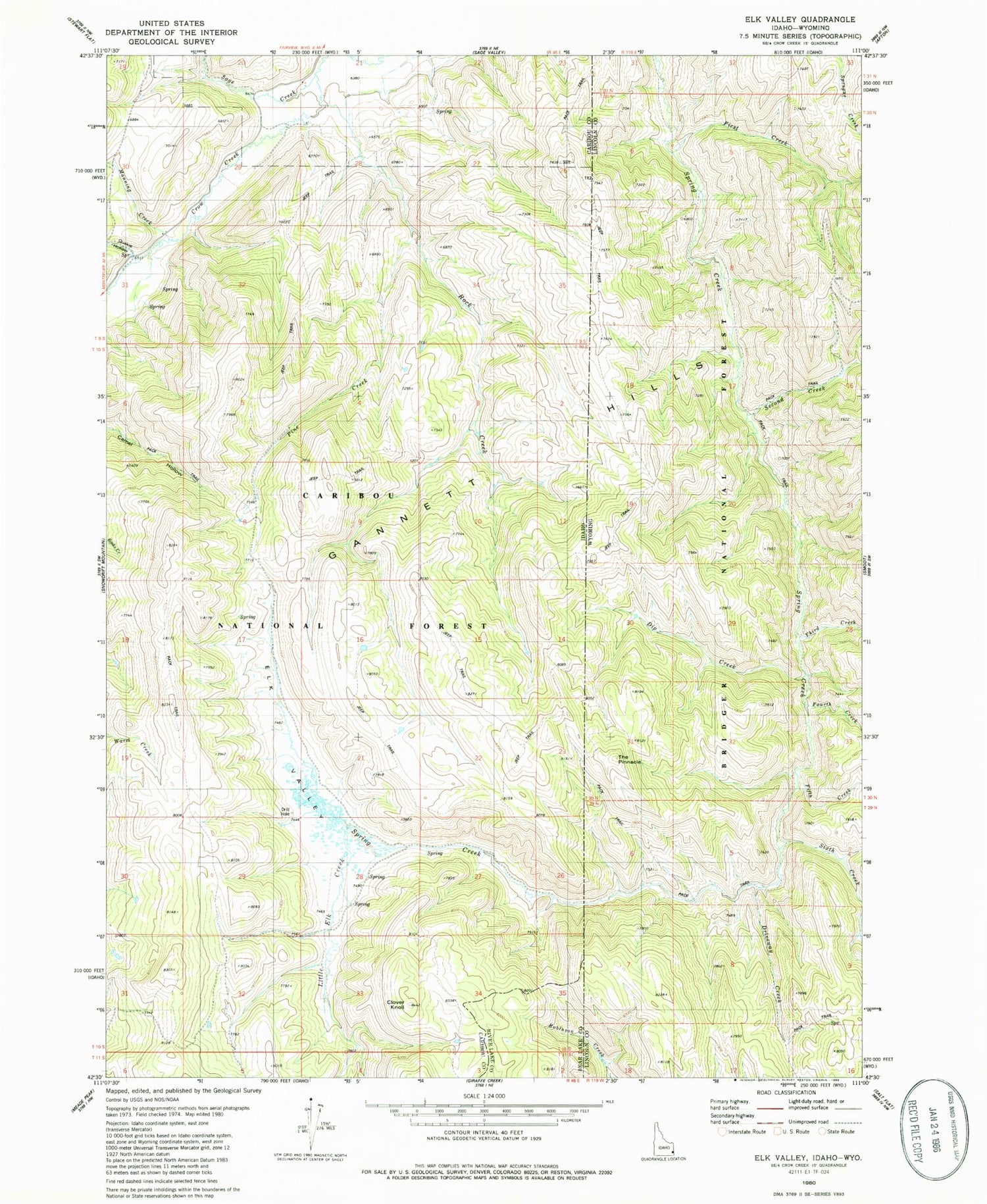 Classic USGS Elk Valley Idaho 7.5'x7.5' Topo Map Image