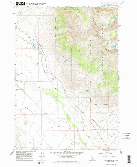 Classic USGS Elkhorn Creek Idaho 7.5'x7.5' Topo Map Image