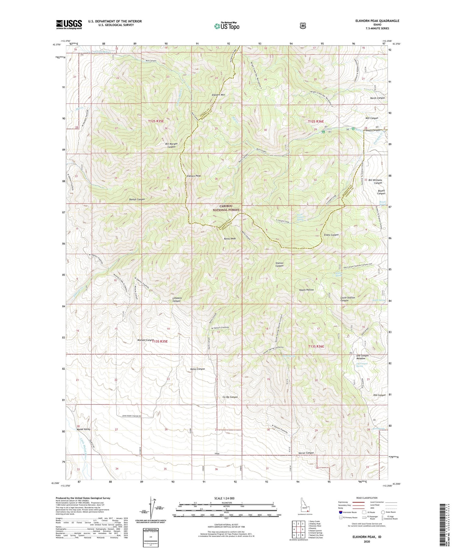 Elkhorn Peak Idaho US Topo Map Image