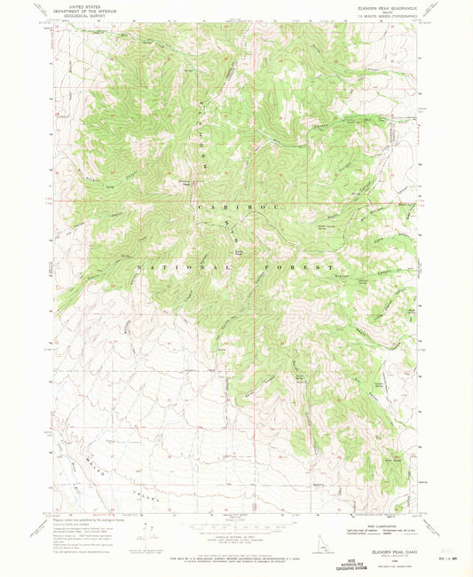 Classic USGS Elkhorn Peak Idaho 7.5'x7.5' Topo Map Image