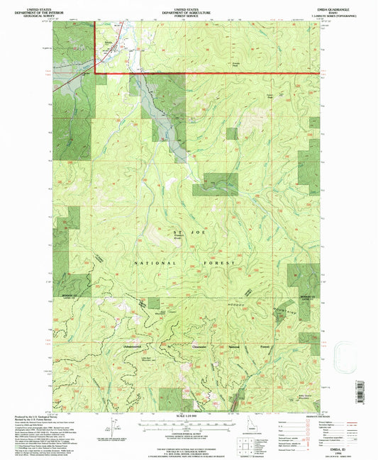 Classic USGS Emida Idaho 7.5'x7.5' Topo Map Image
