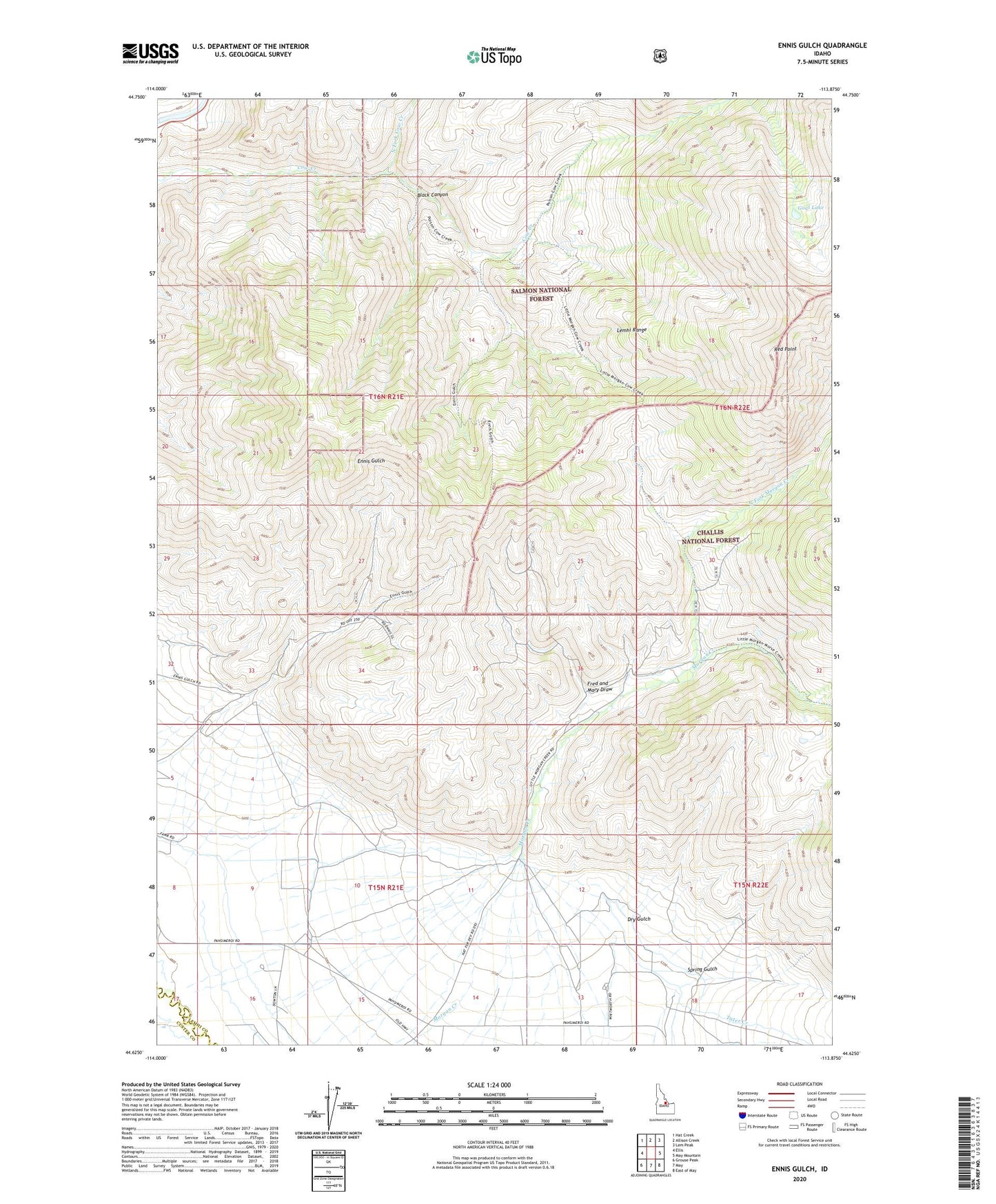 Ennis Gulch Idaho US Topo Map Image