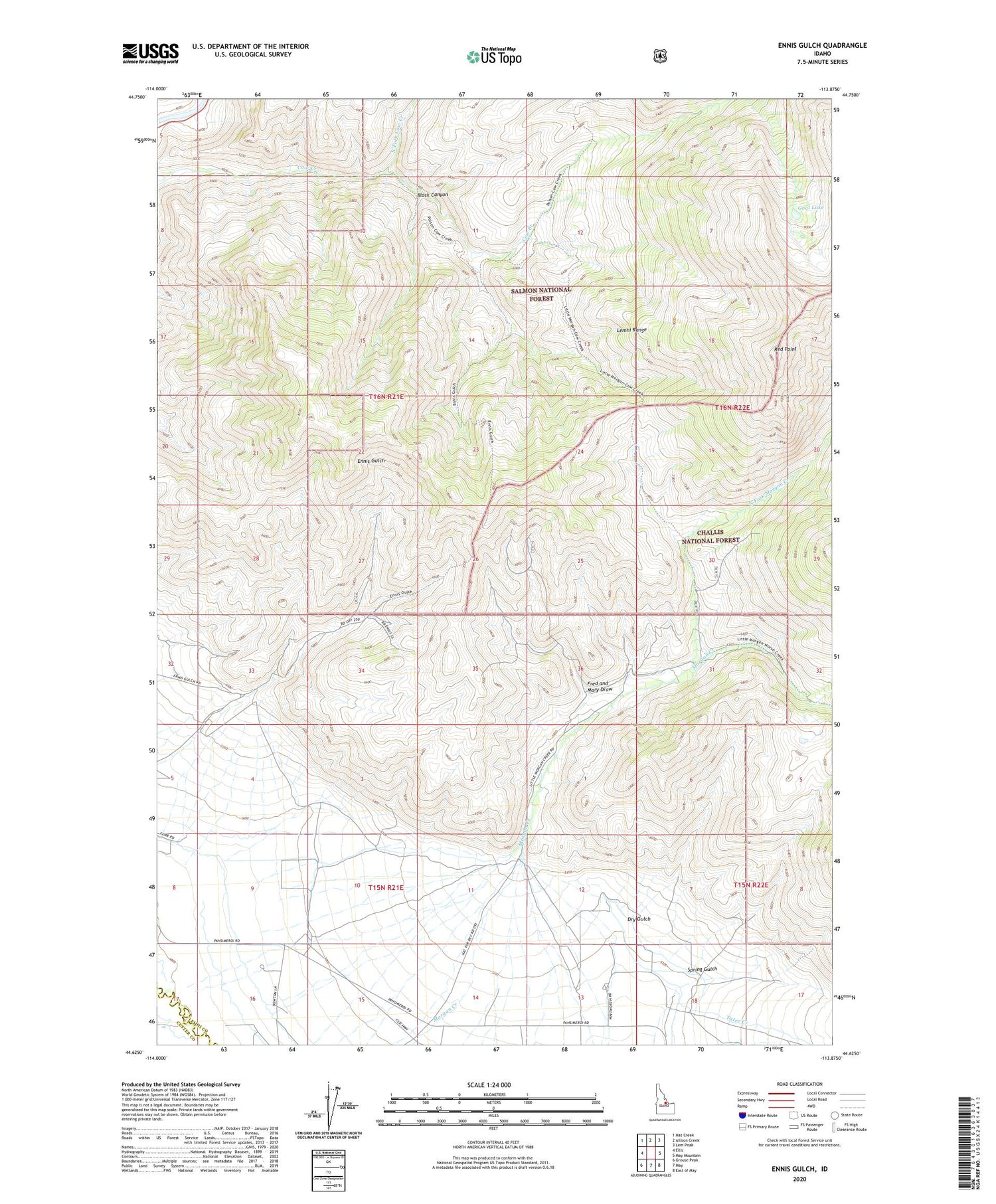 Ennis Gulch Idaho US Topo Map Image