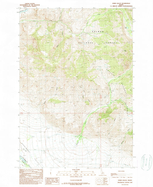 Classic USGS Ennis Gulch Idaho 7.5'x7.5' Topo Map Image