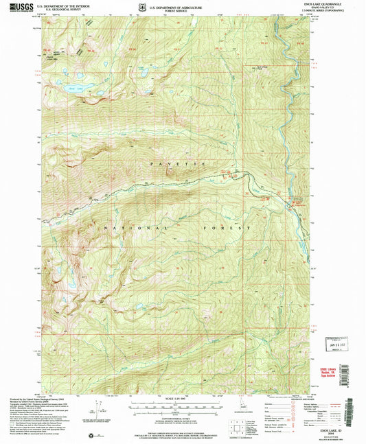 Classic USGS Enos Lake Idaho 7.5'x7.5' Topo Map Image