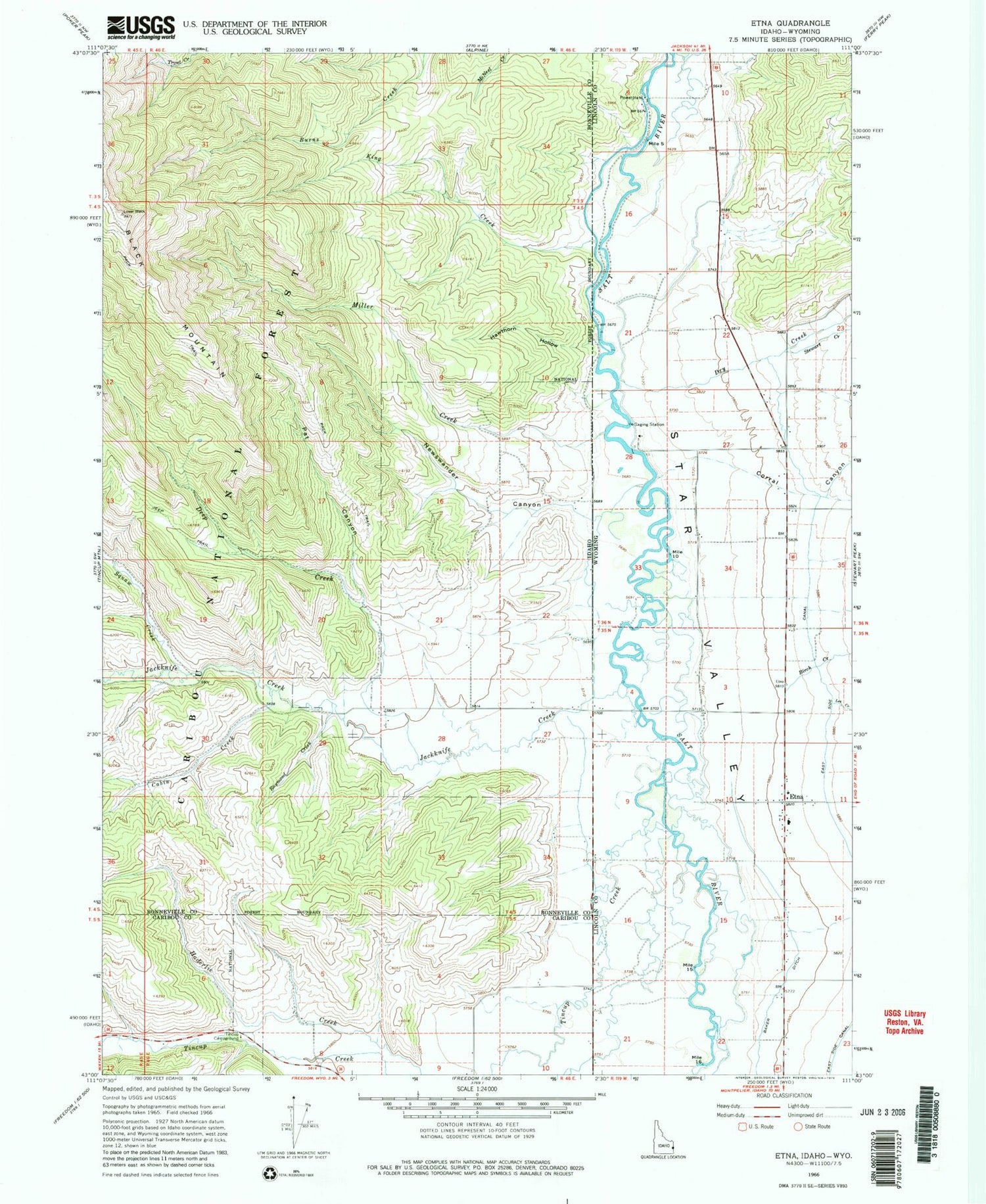Classic USGS Etna Wyoming 7.5'x7.5' Topo Map Image