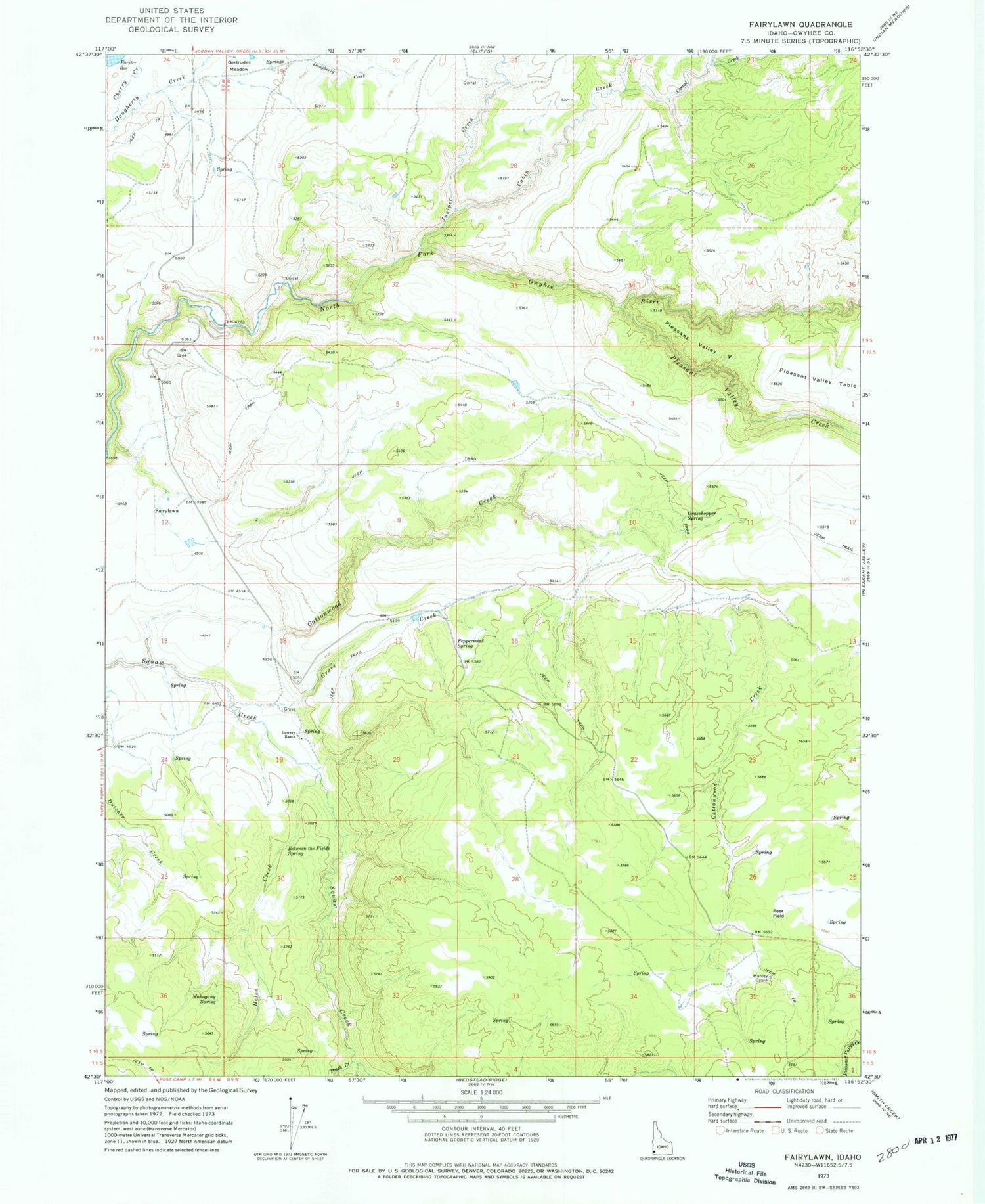 Classic USGS Fairylawn Idaho 7.5'x7.5' Topo Map Image