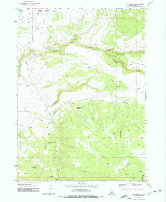 Classic USGS Fairylawn Idaho 7.5'x7.5' Topo Map Image