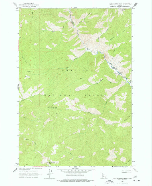 Classic USGS Falconberry Peak Idaho 7.5'x7.5' Topo Map Image