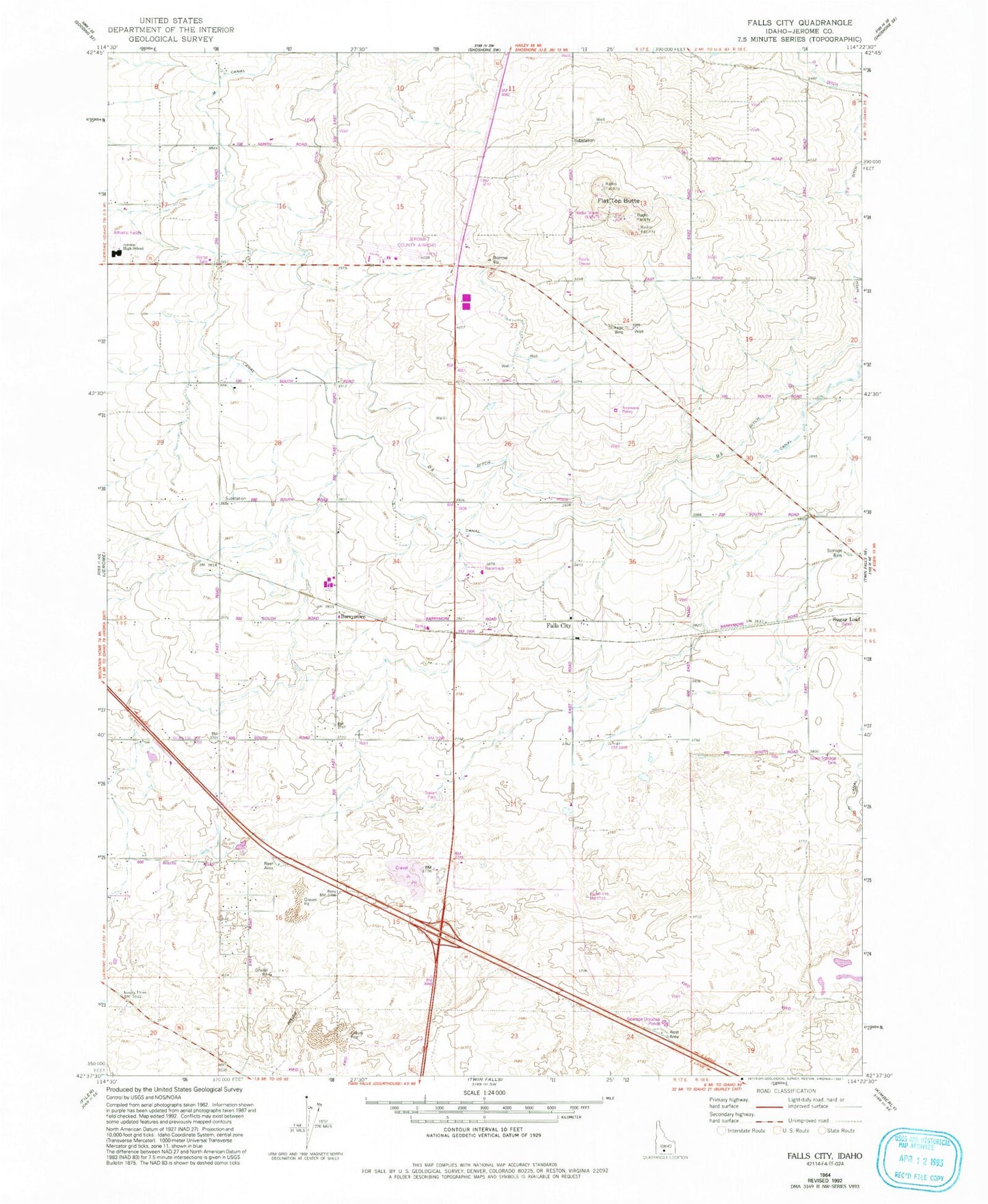 Classic USGS Falls City Idaho 7.5'x7.5' Topo Map Image