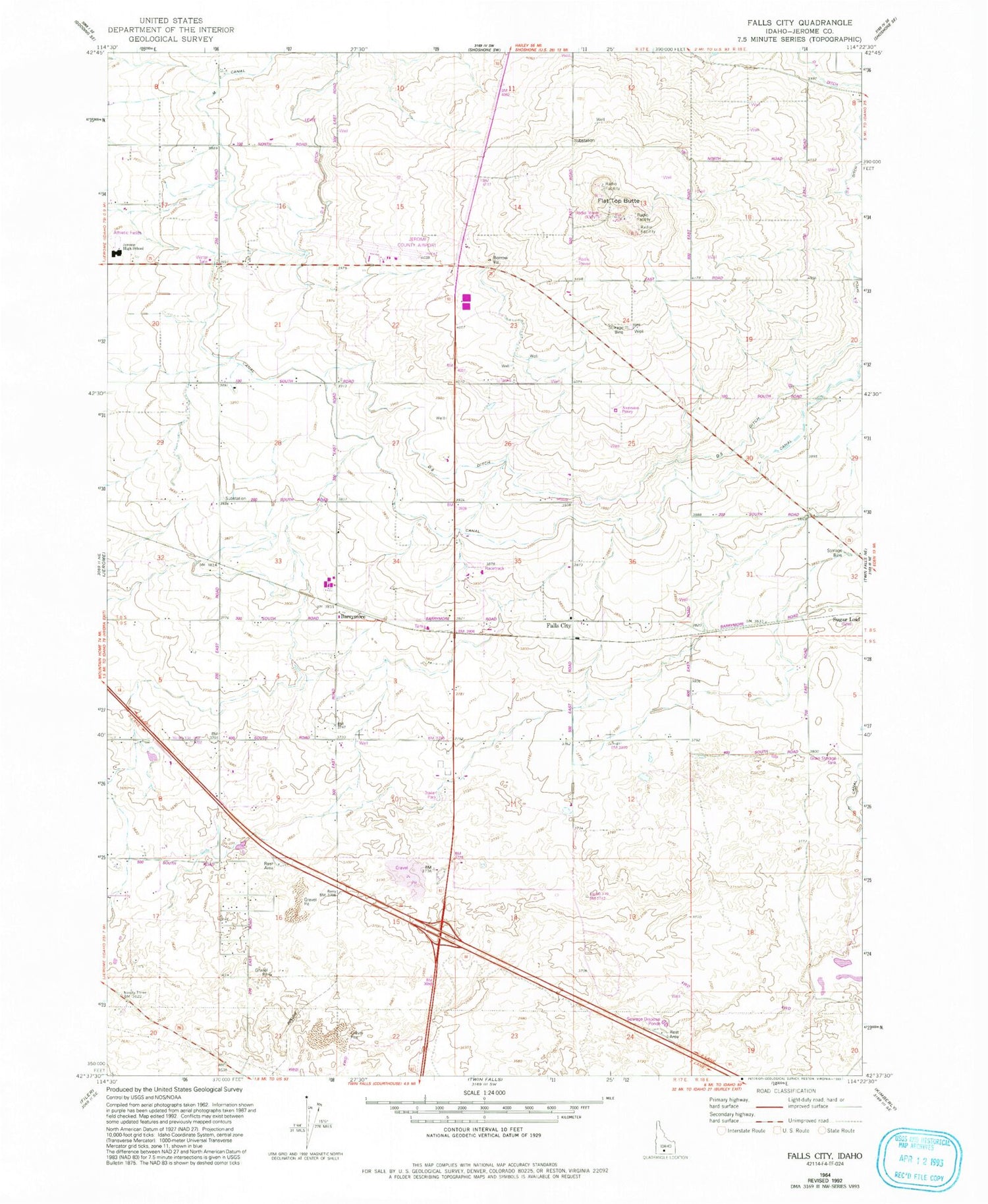 Classic USGS Falls City Idaho 7.5'x7.5' Topo Map Image