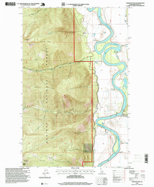 Classic USGS Farnham Peak Idaho 7.5'x7.5' Topo Map Image