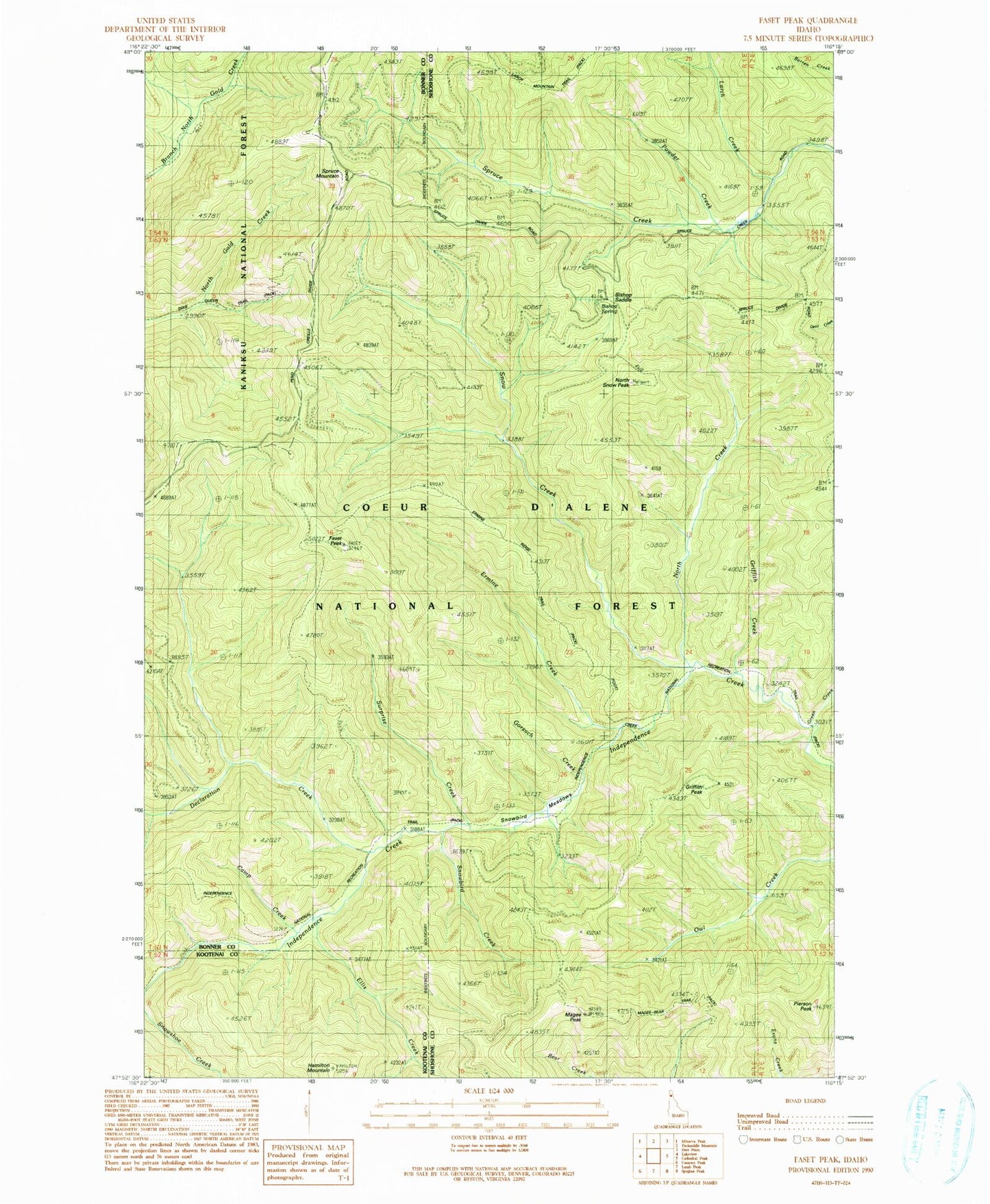 Classic USGS Faset Peak Idaho 7.5'x7.5' Topo Map Image