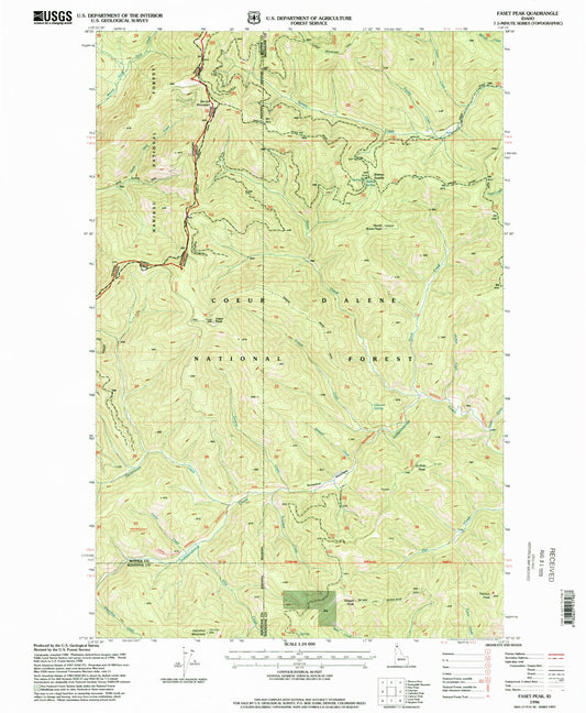 Classic USGS Faset Peak Idaho 7.5'x7.5' Topo Map Image