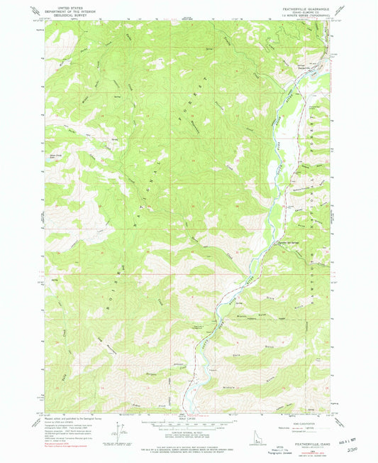 Classic USGS Featherville Idaho 7.5'x7.5' Topo Map Image
