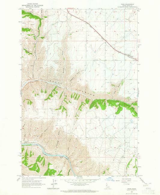 Classic USGS Fenn Idaho 7.5'x7.5' Topo Map Image